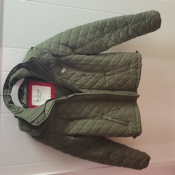 Abercrombie & Fitch Hooded coat small Quilted army Green EUC - Picture 3 of 11